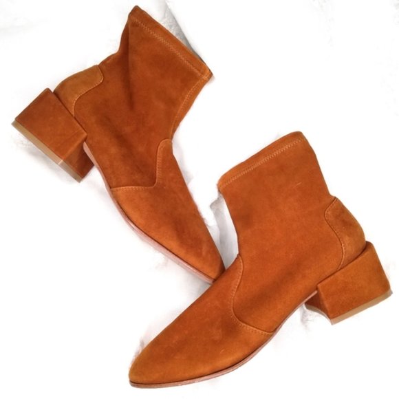 Stuart Weitzman Shoes - Stuart Weitzman The Accordian Bootie Suede Caramel